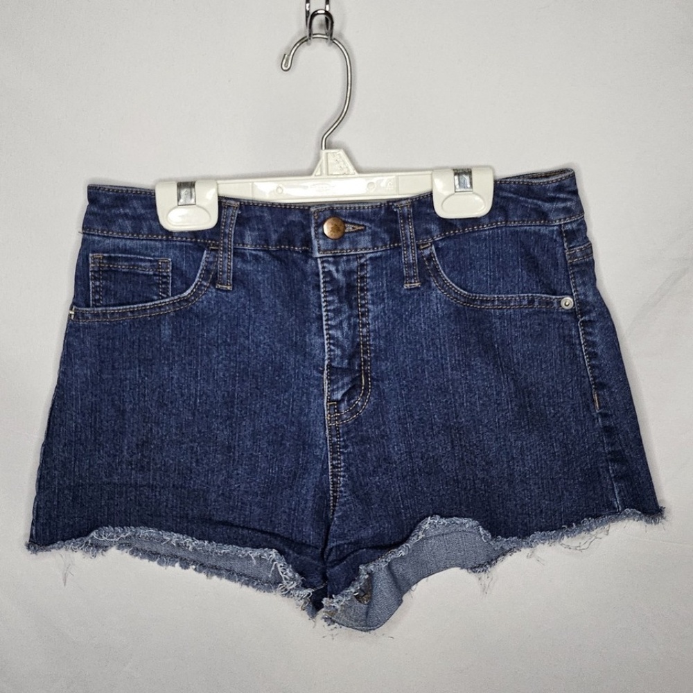 Womens Refuge Dark Wash Frayed Hem Blue Shorts Pockets Western Cowgirl Size 8